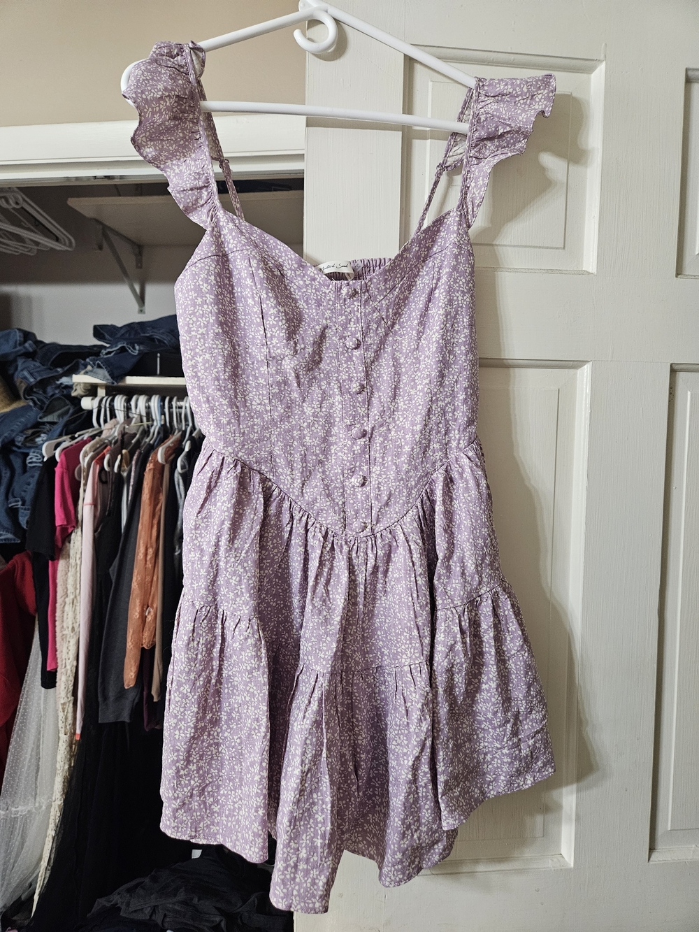Lavender Floral Ruffle Sleeved Romper/Skort